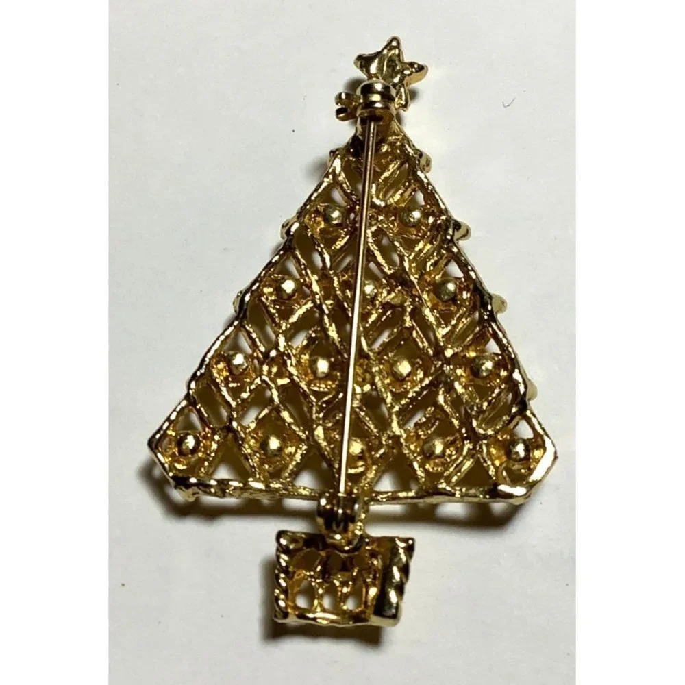Gold-tone Christmas Tree Pin Brooch — 2”